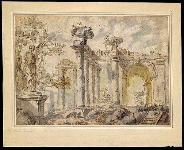 Ruins, with a Statue on the Left, by Giovanni Paolo Panini
