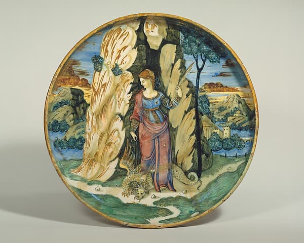 Dish (coppa): Saint Margaret, by Maestro Giorgio Andreoli