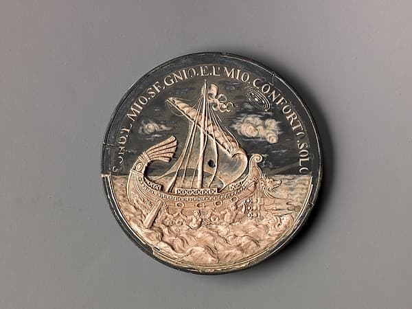 Model for a medal of Francesco Redi; a Ship at Sea, by Massimiliano Soldani